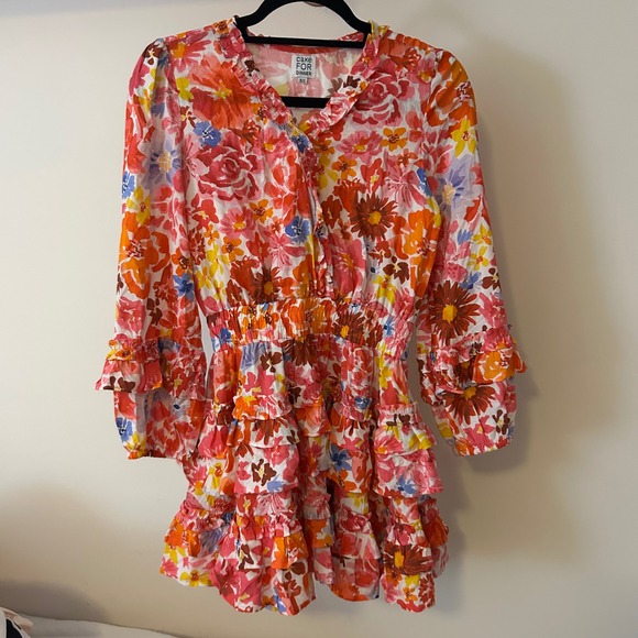 Cake For Dinner Floral Mini Dress Ruffle Long Sleeve XS - Picture 1 of 7